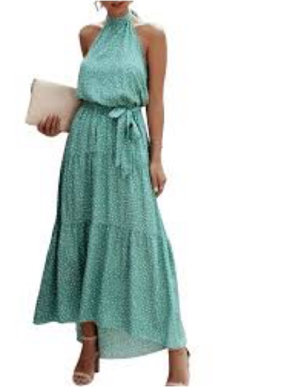 PRETTY GARDEN Halter Neck Mint Green Polka Dot TIERED Maxi Dress 2XL